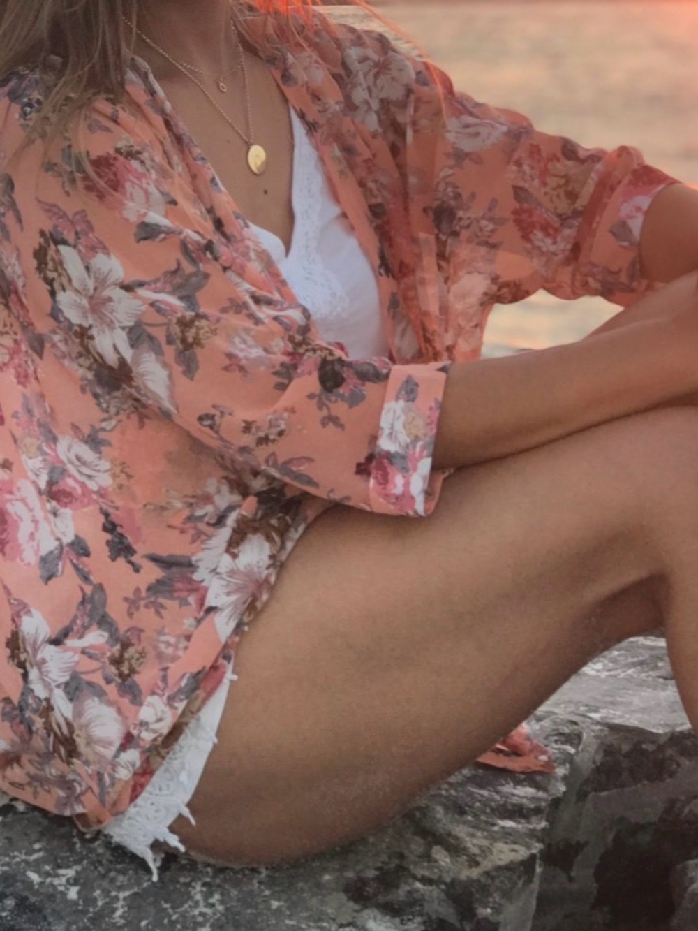 Peach Floral Sheer Kimono Cover-Up